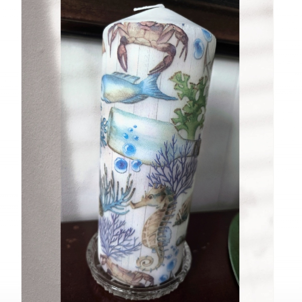 Nautical Themed Candle with Sea Life Design